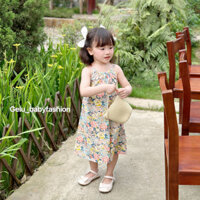 Váy đầm maxi buộc dây lưng cho bé gái mùa hè GELU KIDS V034 chất liệu thô cotton mềm mát phù hợp mặc đi chơi, du lịch