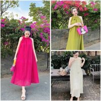 Váy đầm maxi cổ chữ A thắt nơ xinh xắn