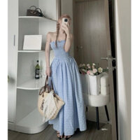 Váy Đầm Maxi Cup Ngực Bo Chun Kẻ Caro Dáng Dài Xoè, Váy Đầm Cúo Ngực Không Tay Dáng Dài Maxi Tôn Dáng Sang Chảnh