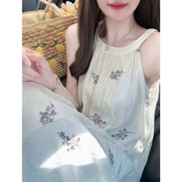 Váy đầm maxi mùa hè cổ yếm ba lỗ sát nách bồng xoè sang chảnh mặc đi biển du lịch hottrend 2025 (CÓ BIG SIZE)