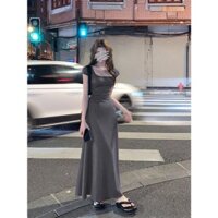 Váy đầm maxi nữ cộc tay thiết kế dáng dài nhún eo body hack dáng trendy chất liệu thun co giãn SP154