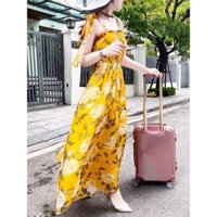 Váy Đầm Maxi Vàng Đi Biển Cột Nơ Họa Tiết Hoa Nhí