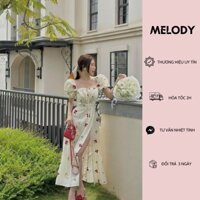 Váy Đầm Midi Hoa Xẻ Tà, Váy Đi Biển Cúp Ngực Cổ Yếm Cực Tôn Dáng