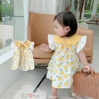 Váy đầm mùa hè/ Váy cổ sen màu vàng chanh phối nơ siêu xinh cho bé gái 1 - 5 tuổi