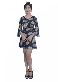 Váy đầm ngắn thắt eo xòe tay cánh dơi - New4all VH3069