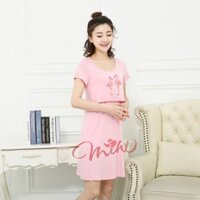 Váy / Đầm ngủ bầu, váy / đầm ngủ cho con bú có lót ngực mềm mịn. Siêu thoáng mát (Hạc 2 màu hồng/ghi)