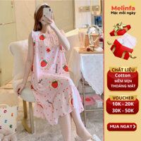 Váy đầm ngủ nữ sát nách vải Cotton mặc nhà mềm mại, thoáng mát, đầm lanh, áo ngủ nữ, váy dáng suông, váy cute mã VAV0279