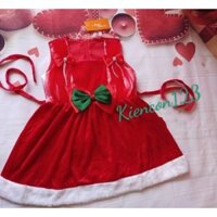 Váy đầm Noel cho bé. Đầm Noel đính nơ 2 bên