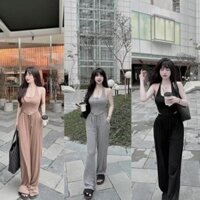 Váy Đầm Nữ Áo Cổ Choàng Mix Kèm Quần Basic Cao Cấp, Đầm Body Hở Lưng Sexy Gợi Cảm ROXXY D036