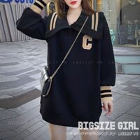 Váy Đầm Nữ Bigsize Đầm Nỉ Dáng Suông Tay Dài Cổ Bèo Chữ Cái Mùa Thu Phong cách Hàn Quốc Thời Trang đẹp