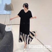 Váy Đầm Nữ Bigsize Đầm Thun Suông Dáng Dài Tay Ngắn Cổ Chữ V Đen Mùa Hè Phong cách Hàn Quốc Thời Trang đẹp