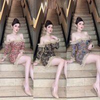 Váy đầm nữ body trễ vai tay dài phối bèo lưới (có mút) HT93 AM