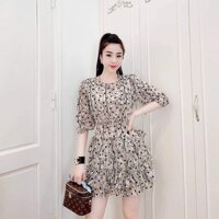 Váy Đầm Nữ Đầm Xòe Dễ Thương, Tôn Dáng  Đi Tiệc, Đi ChơiĐầm Xòe Tầng Họa Tiết Cổ Tròn Tay Lửng Thời Trang 2022 - MÀU NU