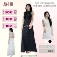 Váy đầm nữ dáng dài thô lụa khoét lưng sang chảnh, Đầm maxi đi biển, dự tiệc trơn xòe quyến rũ V19