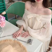 Váy đầm nữ đi chơi tết nhẹ nhàng tiểu thư Hàn Quốc [ VÁY 2 DÂY NƠ TRẮNG ]