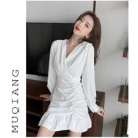 Váy Đầm Nữ Dự Tiệc Dáng Suông Đẹp Cao Cấp, Phần Vai Và Lai Váy Bèo Nhúng Xinh Yêu Gọn dáng - dễ mặc vô cùng luô