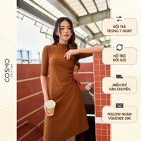 Váy đầm nữ thiết kế chất liệu len dáng ôm màu nâu rút dây bên sườn thanh lịch trẻ trung 9927V08