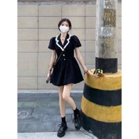 Váy đầm nữ tiểu thư tay phồng 3 cúc chất đẹp dày dặn