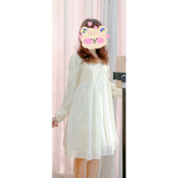 Váy đầm Otome Mori Girl brand Axes Femme của Nhật phối ren dài tay màu trắng kem