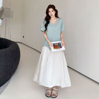 Váy Đầm Quảng Châu Màu Xanh Ngọc Chân Váy Voan Trắng Cách Điệu Đi Chơi Đi Làm 2025 T636