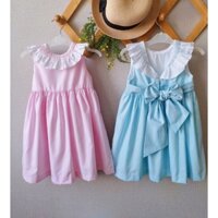 Váy đầm smock hồng & xanh tay sát nách, cổ bèo cho bé gái 8kg - 32kg