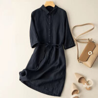 Váy - đầm sơ mi đũi, váy suông sơ mi cao cấp thời trang thiết kế Da161 - ĐEN - XL