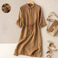 Váy - đầm sơ mi đũi, váy suông sơ mi cao cấp thời trang thiết kế Da161 - Nâu - XL