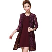 Váy đầm suông QIZ kèm áo khoác ren hoa dáng dài QZ25