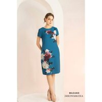 Váy Đầm Suông Vải thô mỏng Hoạ tiết hoa 3D Cổ tròn Tay ngắn Dài ngang gối