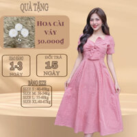 Váy đầm thiết kế xòe caro nơ ngực tiểu thơ  ( Hình ảnh chính hãng RENCY)