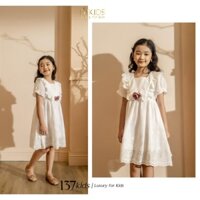 Váy đầm thiết kế yếm ren trắng đính hoa hồng 137Kids cho bé gái đi chơi dự tiệc 14-47kg '