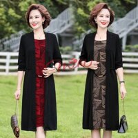 Váy đầm thu đông trung niên nữ cao cấp V37 dáng suông - Thời trang đẹp dự tiệc cho mẹ, người lớn tuổi sang trọng Bigsize