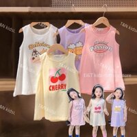 Váy đầm thun ngắn tay sát nách chất liệu cotton mềm mịn cho bé gái