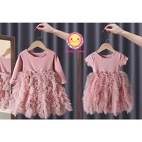 Váy Đầm Thun Phối Ren Bồng Công Chúa Đáng Yêu