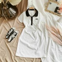 Váy Đầm thun polo trắng cổ viền đen