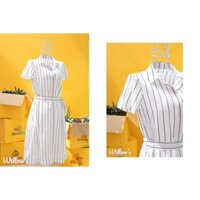 Váy đầm trắng sọc đen trẻ trung thanh lịch
