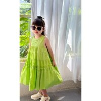 Váy đầm trẻ em gái màu xanh chuối cốm babydoll sát nách Sofia Candy Mia dáng xòe, thô cotton mát 2 3 4 tuổi