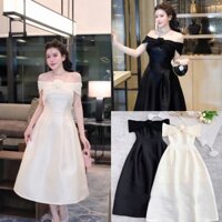 Váy đầm trễ vai quây cúp ngực, váy maxi dáng dài, đầm trắng voan tơ dáng dài, voan trắng cô dâu, dự tiệc cưới