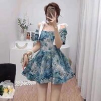 váy đầm trễ vai tay lửng buộc nơ