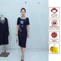 Váy đầm trung niên mẫu kết đá kim sa, dáng body lịch lãm fom che khuyết điệm bụng, chất liệu vải umi co giãn tốt