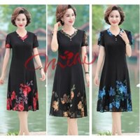 Váy Đầm trung niên nữ cho mẹ phối hoa cao cấp V63 - Áo đầm thời trang dự tiệc dạ hội đẹp sang trọng cho người lớn tuổi