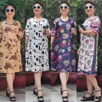 Váy Đầm Trung Niên Vải Lụa Cao Cấp, Giãn Nhẹ, Mát - Có Dây Kéo - Form Suông A Che Bụng.