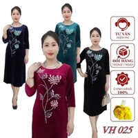 Váy Đầm trung niên VH025 Được thiết kế fom dáng A che bụng ,Kết đá kim sa sang trọng, quý phái dành cho tuổi trung niên