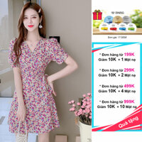 Váy đầm voan hoa nhí kiểu ngắn dáng xòe dự tiệc, dạo phố real shot - L