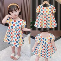 Váy đầm xoè chấm bi mặc xuân hè cho bé gái (Cao từ 90-130cm, nặng 10-25kg) N01173