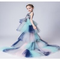 Váy Đầm  Xòe Cho Bé Gái Màu Xanh Dương Điệu Đà