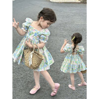 Váy đầm xòe công chúa Vintage dễ thương chất cotton thô QC cao cấp cho bé gái 8-21kg đi học đi chơi mùa hè - JULY074