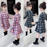 Váy đầm xoè dài tay hoạ tiết caro cho bé gái  Cao 110-160cm, nặng 14-40kg) N00978