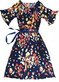 Váy đầm xòe, váy đầm hoa xanh Free Size - Tím