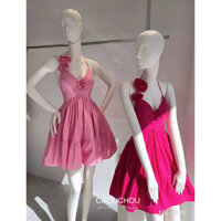 Váy Đầm Yếm Dây Buộc Cổ Đính Hoa